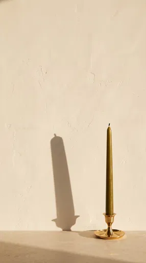 Olive Green Taper Candle in Brass Holder