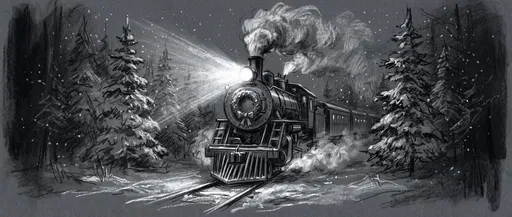 Charcoal Sketch of Christmas Steam Train