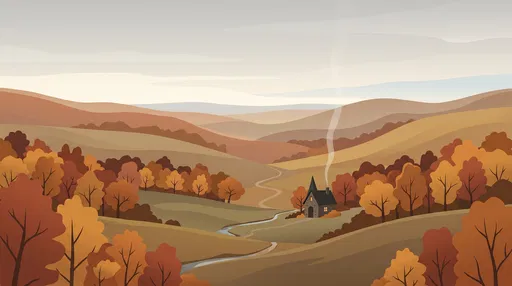 Autumn Hills Stone Cottage Illustration