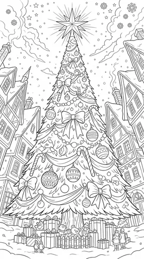 Grand Town Square Christmas Tree Coloring Page