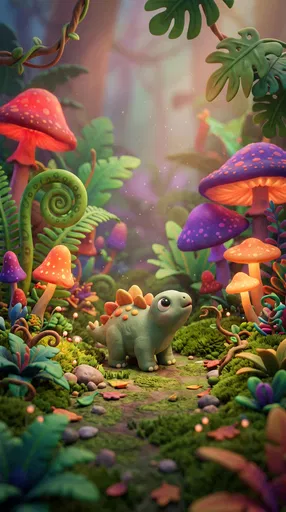 Cute Clay Stegosaurus in Mushroom Jungle
