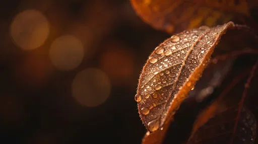 Autumn Leaf with Morning Dew Drops