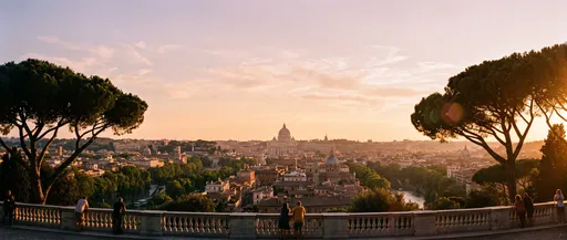 Panoramic Sunset View of Rome Skyline