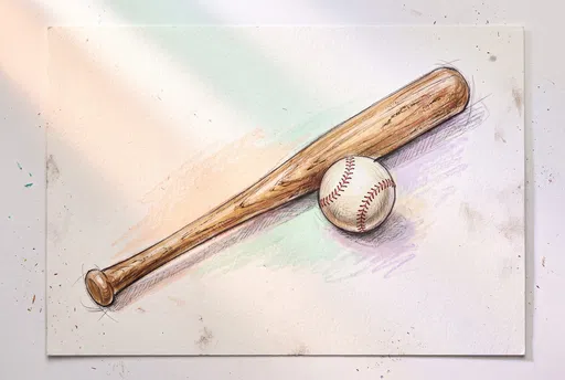 Colored Pencil Drawing of Baseball and Bat