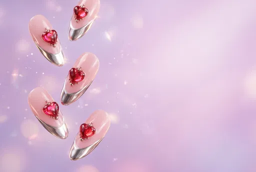 Floating Pink Nails With Red Hearts