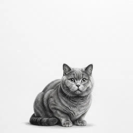 Graphite Drawing of British Shorthair Cat