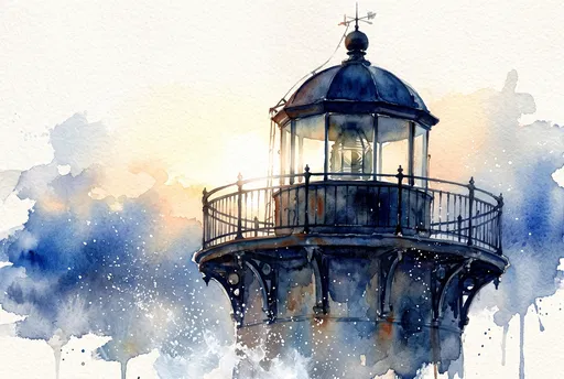 Watercolor Illustration of Blue Lighthouse Dome