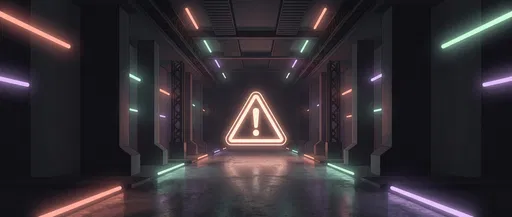 Glowing Neon Warning Sign in Dark Corridor