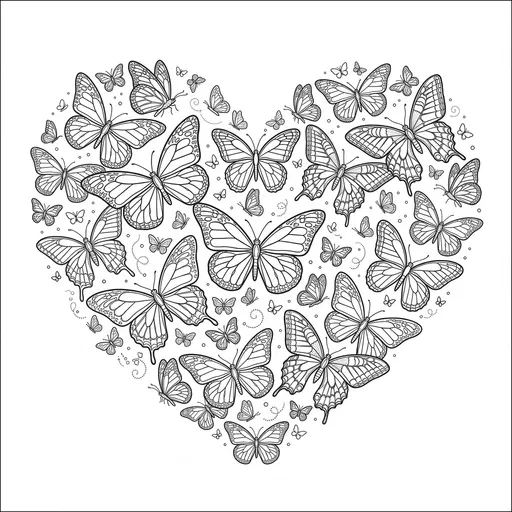 Butterfly Heart Line Art Coloring Page