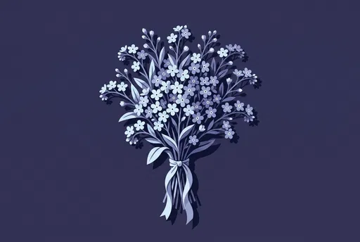 Monochrome Blue Forget-Me-Not Bouquet Illustration
