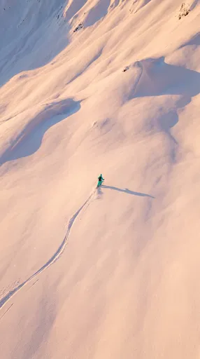 Aerial View of Lone Skier at Sunset
