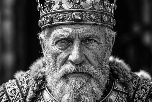 Monochrome Portrait of Elderly Bearded King