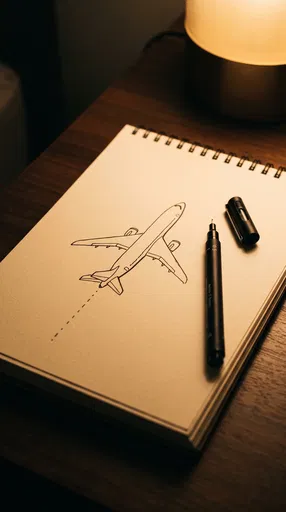 Airplane Ink Sketch on Spiral Notepad