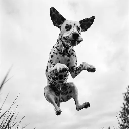 Dalmatian Leaping Overhead in Monochrome
