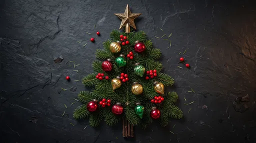 Flat Lay Fir Christmas Tree on Slate