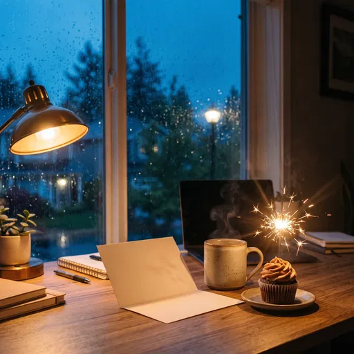 Cozy Desk with Cupcake and Sparkler