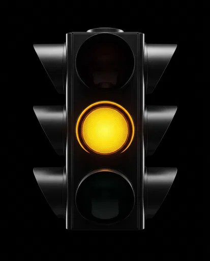Matte Black Traffic Light Glowing Yellow