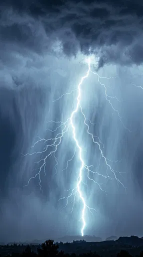 Branching Lightning Bolt in Rain Storm