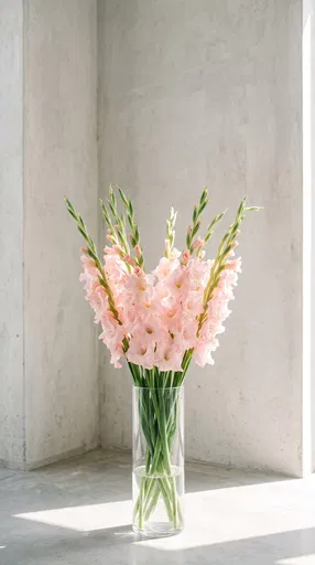 Pink Gladiolus Flowers in Glass Cylinder Vase