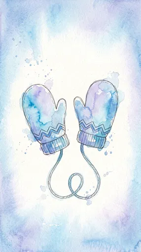 Watercolor Blue and Lavender Winter Mittens
