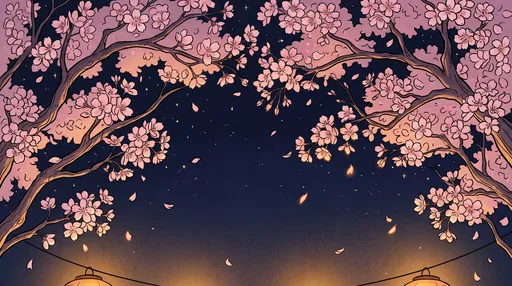 Cherry Blossom Branches Framing Night Sky