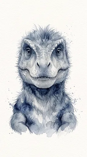 Watercolor Portrait of Feathered Juvenile T-Rex