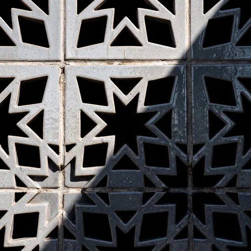 Gray Ceramic Breezeblock Wall With Diagonal Shadow