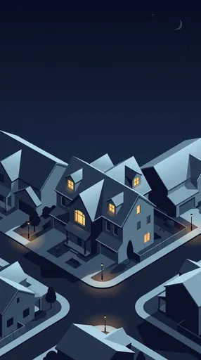 Minimalist Suburban Neighborhood Night Illustration