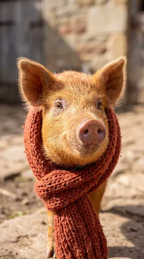 Ginger Piglet Wearing Terracotta Knit Scarf