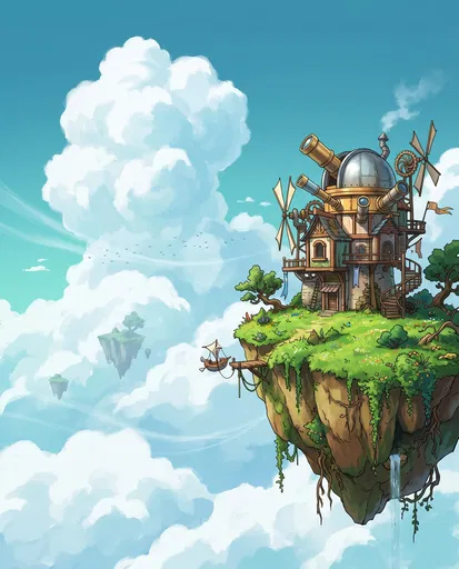 Whimsical Floating Island Observatory in Sky