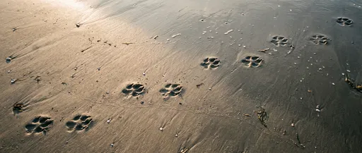 Canine Paw Prints on Wet Sand