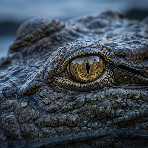 Macro Close-Up of Golden Crocodile Eye