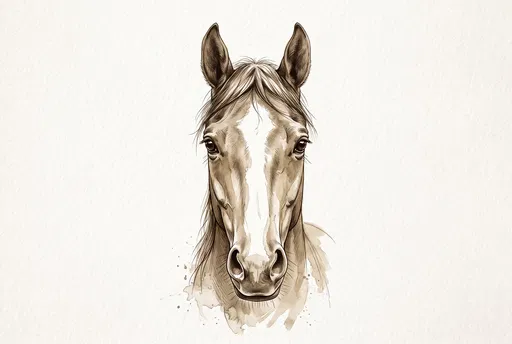 Sepia Watercolor Horse Head Illustration
