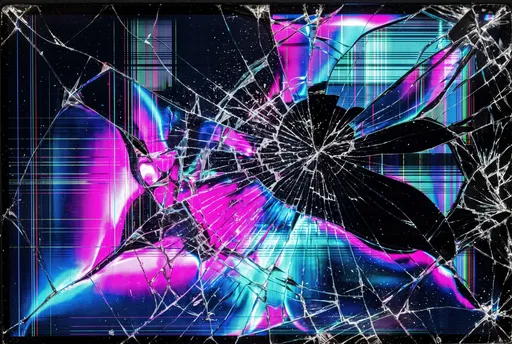 Smashed LCD Screen With Neon Glitch