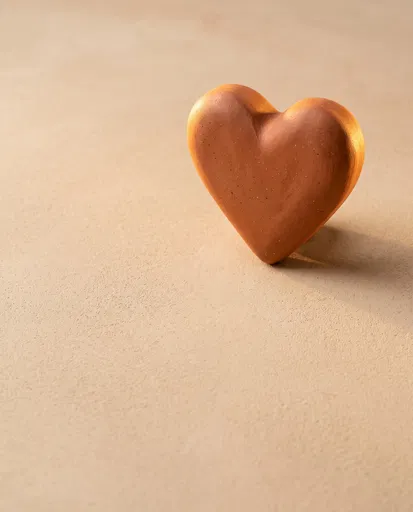 Terracotta Clay Heart on Sand Surface