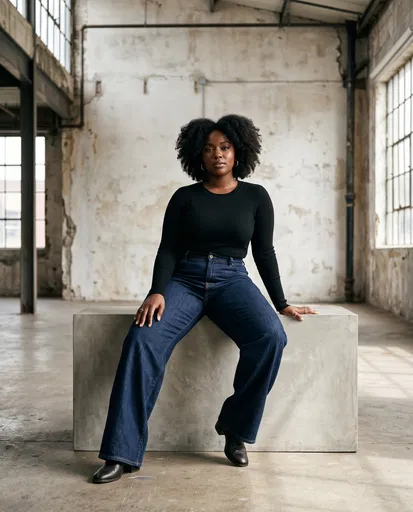 Black Woman in Jeans in Industrial Loft