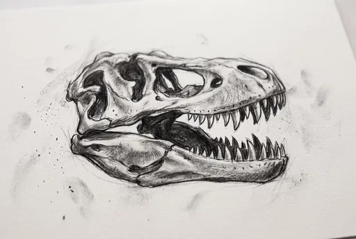 Charcoal Tyrannosaurus Rex Skull Drawing