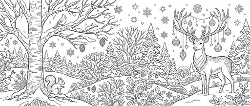 Winter Woodland Deer Christmas Coloring Page
