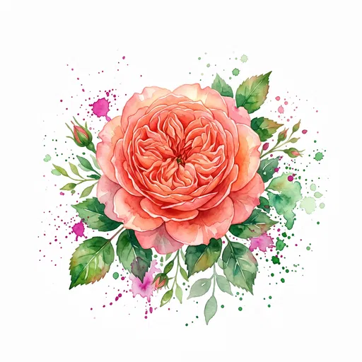 Watercolor Coral Pink English Rose Clipart