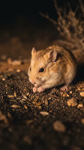 Desert Hamster Foraging at Night