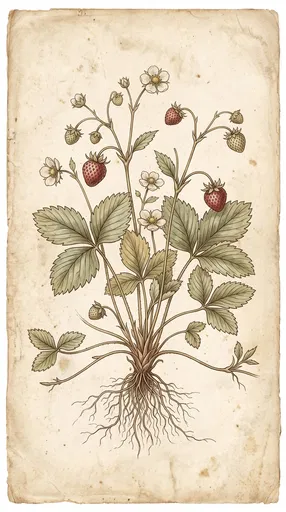 Vintage Botanical Strawberry Plant Illustration