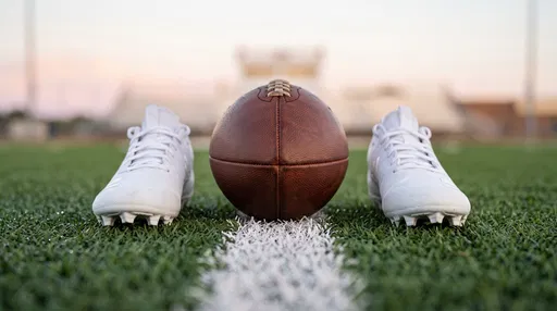 Football and White Cleats on Turf