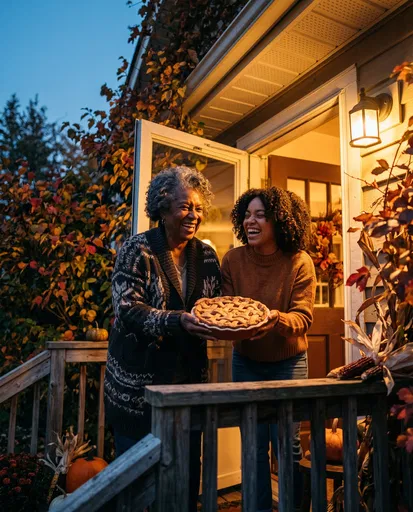Grandmother and Granddaughter Carrying Autumn Pie