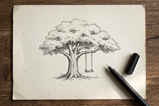 Ink Sketch of Tree with Swing