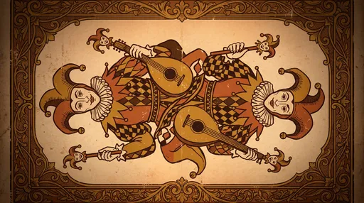 Vintage Symmetrical Jester Playing Card Illustration