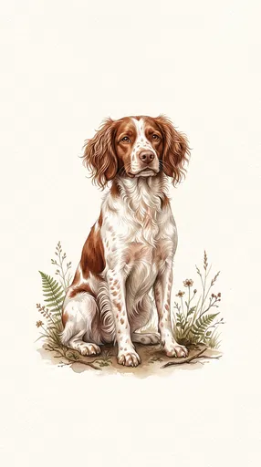 Watercolor French Brittany Dog Illustration