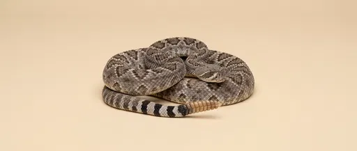Coiled Western Diamondback Rattlesnake on Sand Background