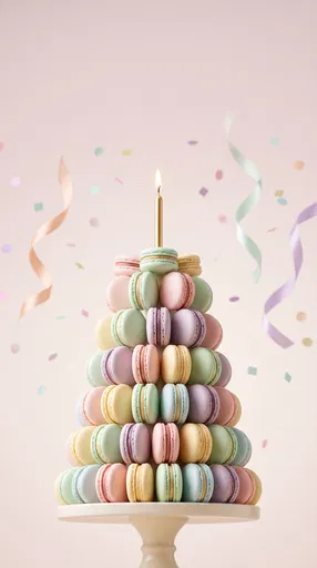 Pastel Macaron Tower With Golden Candle