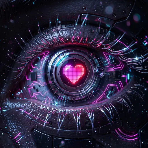 Cyberpunk Bionic Eye With Pixel Heart