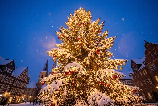 Illuminated Christmas Tree in Historic Square